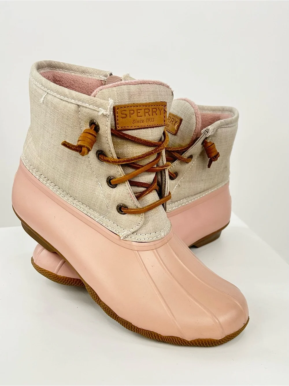 Sperry Saltwater Duck Boots Blush Pink Waterproof Lace Up Boots Women’s 6.5
